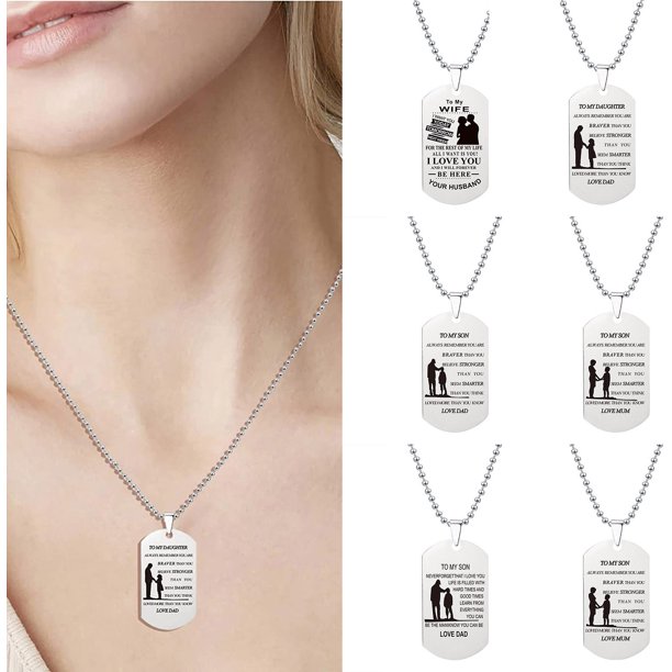 onlyliua Artículos En Liquidación Collar de Acero Inoxidable, Regal y Familiar y Amigos, Unisex, Recuerda, Eres, Valiente, Padre, Madre, Hijo E Hija, Colgante de Cadena