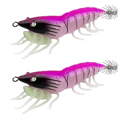 CEORPER 2pcs Squid Jig Artificial Baits with Rings Bead Glow Squid Jig Hook