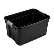 Sterilite 19 Gallon Stacker Tote, Durable Plastic Bin with Latch Lid, Black