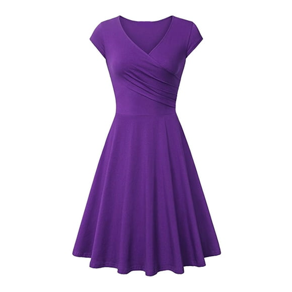 Clearance!MSJUHEG Shirt Dresses for Women Flowy Dresses for Women's Casual Dress Basic Outdoor Home Short Sleeve Slim T Shirt Dress Tee Dress Midi Dress Dresses for Women Purple L
