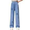 thumbnail image 3 of Girls' Jeans Elastic High Waist Wide Leg High Waist Denim Pants Pants for Teen Girls Girls Baggy Jeans Size 11-12 Years Girls Fashion, 3 of 9