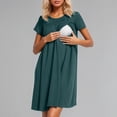 thumbnail image 2 of Gyujnb Classic Crew Neck Short Sleeve Maternity Nursing Nightgown Wrap Hidden Lift Up Breastfeeding Opening Loose Flowy A Line Knee Length Soft Breathable Stretch Knit Gown,L, 2 of 8