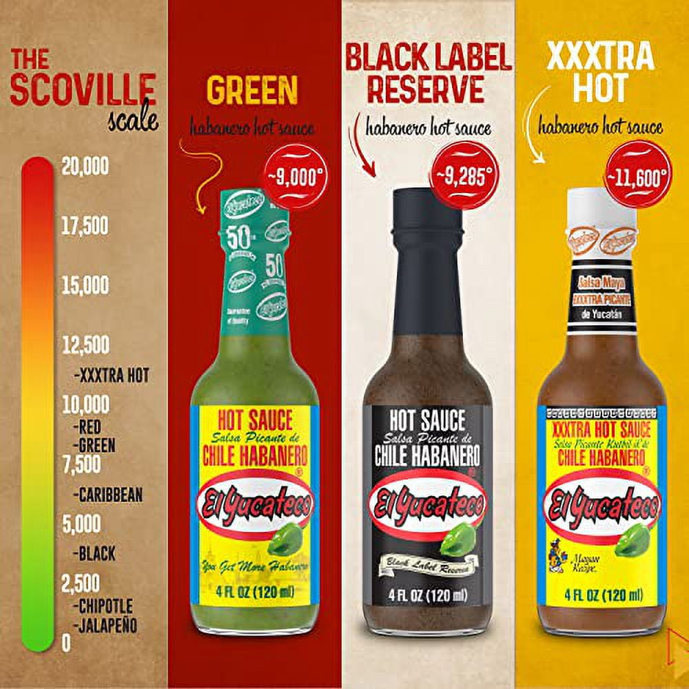 El Yucateco XXXtra Hot Habanero Sauce, 4 oz, 6 Pack,11,250 Average Scoville Units, Gluten Free, Sugar Free