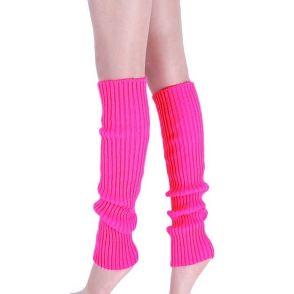 CUZIBR Socks For Women Long Leg Warmers Knitted Solid Lace Trim Stylish Vintage Ribbed Knit Party Dance Sports Knee High Stocking Fuzzy Socks,Hot pink,One Size