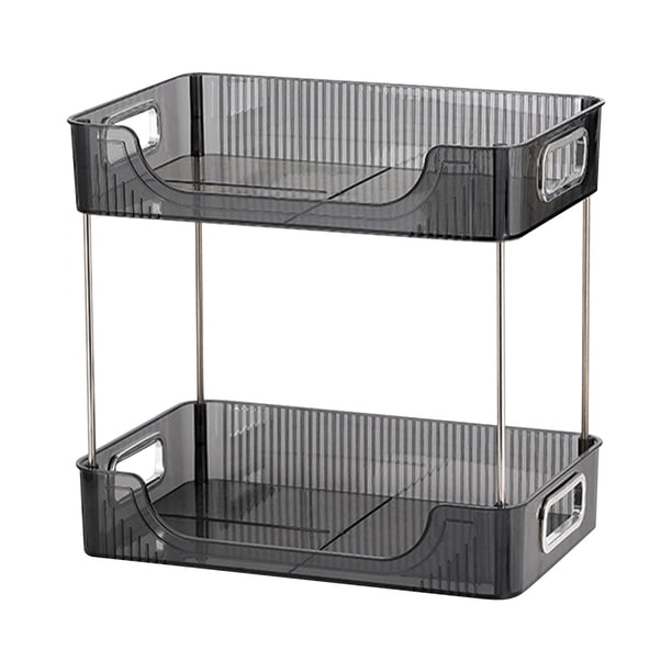 Organizador de escritorio gris moderno con 2 niveles: estante de almacenamiento espacioso y elegante para decoración de oficina, dormitorio y hogar