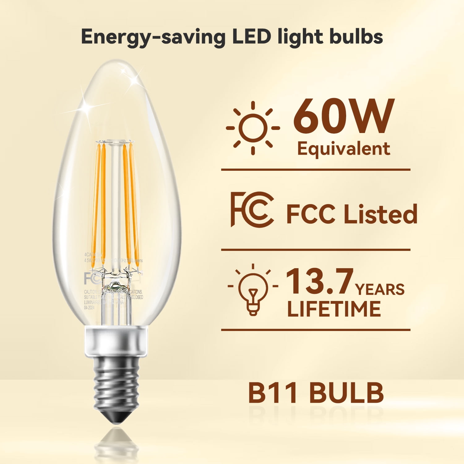 TJOY 12 Pack E12 Led Candelabra Bulbs 60W Equivalent, Dimmable Chandelier Light Bulbs, High Brightness 500 LM Warm White 2700K, B11 Filament Candle Light Bulbs, Clear Glass Style for Home