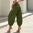 thumbnail image 5 of Zedker Pants for Womens Fashion Solid Color Elastic High Waist Pleated Beam Foot Long Pants 2026 Casual Lounge Boho Harem Trousers Pants Army Green L, 5 of 7