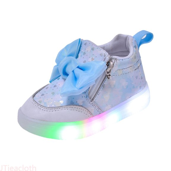 JTieacloth Girls Glitter Bow Light Up Comfort Sneakers For Kids – Soft Sole Athletic Shoes With Strap And Easy Fit For Girls(12M 6Y) Breathable Sneakers,Sizes 6 Toddler