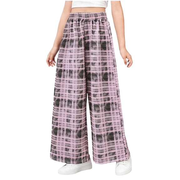 Guluxicc Kids Girls Wide Leg Pants Plaid Printed Comfy Cotton Loose Elastic Waist Summer Palazzo Pants for 1-13 Years