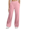 thumbnail image 7 of SEAOPEN Womens Fleece Lined Straight Leg Sweat Pants Sweatpants Fall Baggy Wide Leg Sweatpant Pink L, 7 of 7