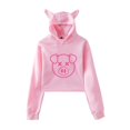 thumbnail image 3 of Sudadera con capucha con estampado de cerdo rosa para mujer, suéter de lana Kawaii, ropa de calle informal Harajuku con orejas de gato, Otoño e Invierno, 3 of 4