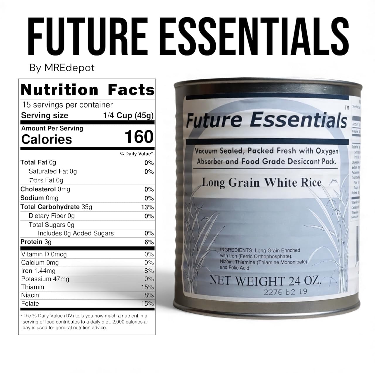 Future Essentials Long Grain White Rice 6 Pack (#2.5 Cans, 24 oz Each) – 25 Year Shelf Life Emergency Food, USA Grown Vacuum-Sealed Rice for Long-Term Storage & Preparedness