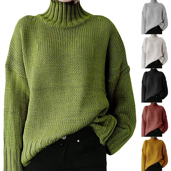 Utoimkio Women's Knit Turtleneck Sweaters Casual Long Sleeve Pullover Sweaters Fall Loose Fit Pullover Tops for Women