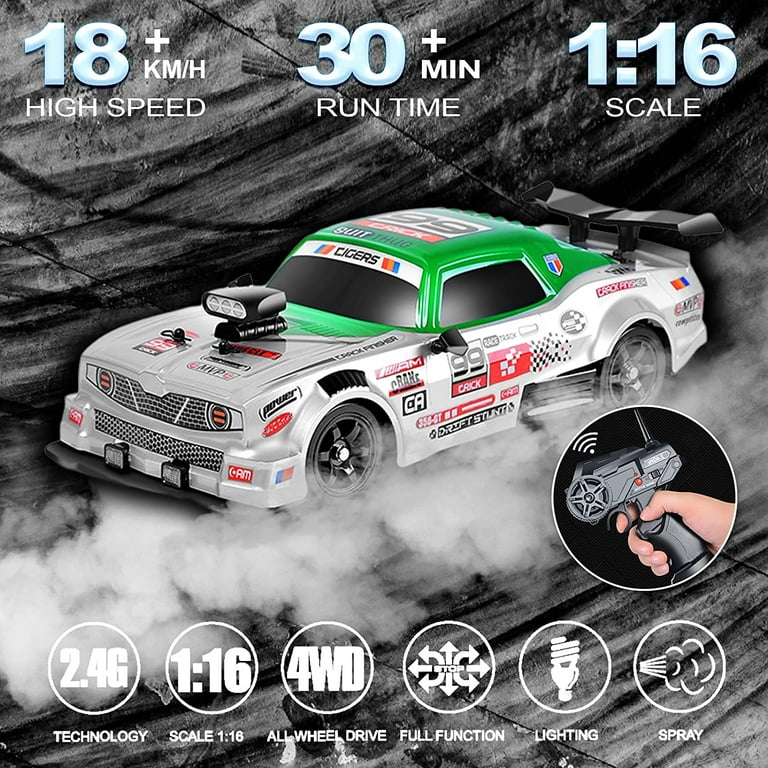 Kodbiby Coche teledirigido 1:24, 2,4 GHz RC Drift Car 30 km/h, coche de carreras teledirigido 4WD RC coche con diseño multiluz, coche de deriva adecuado para todos los terrenos Kodbiby Coche teledirigido 1:24, 2,4 GHz RC Drift Car 30 km/h, coche de carreras teledirigido 4WD RC coche con diseño multiluz, coche de deriva adecuado para todos los terrenos