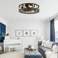 thumbnail image 3 of Cusp Barn 20'' Flush Mount Caged Ceiling Fan with Remote Control, Farmhouse Rustic Low Profile Ceiling Fans, 4-Light Vintage Enclosed Lighting Fixture, 3 of 10