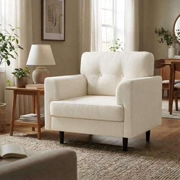 Single Sofa Armchair, 38" Linen Upholstered Armrest Accent Chair with High-Density Foam & Fixed Armrests,Comfy Reading Chair for Living Room, Bedroom & Office Accent Seat (Beige, 1 Pack)