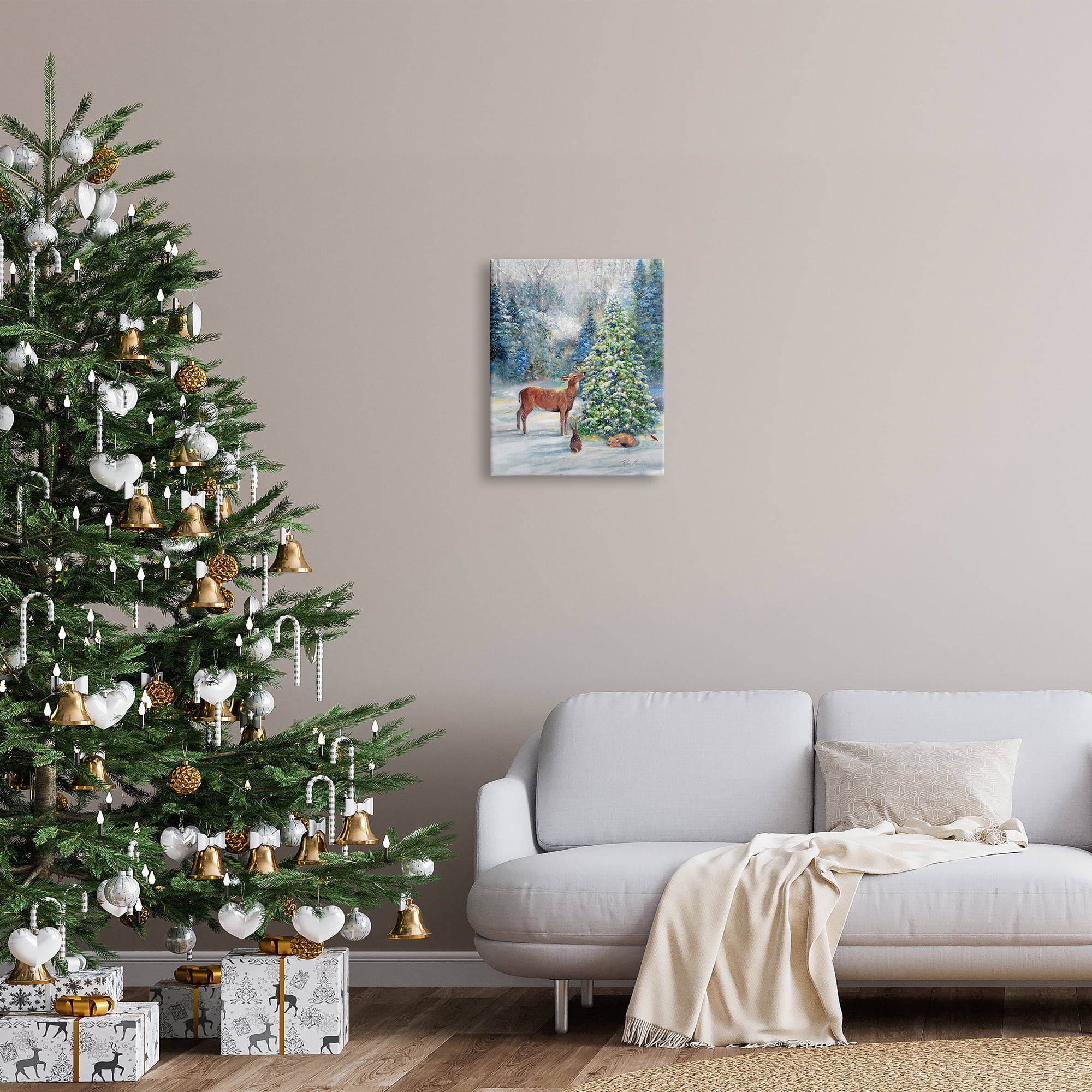 Stupell Industries Winter Woodland Animals Tree Holiday Painting Gallery Wrapped Canvas Print Wall Art