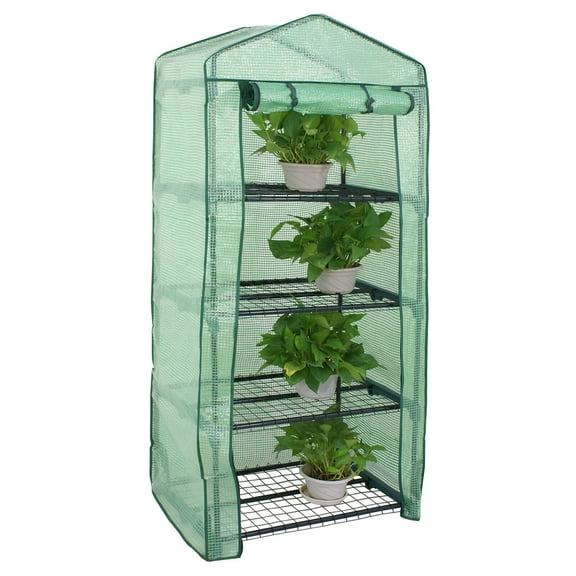ZenSports 4-Tier Mini Greenhouse Portable Gardening Canopy W/PE Cover & Roll-up Zipper Door