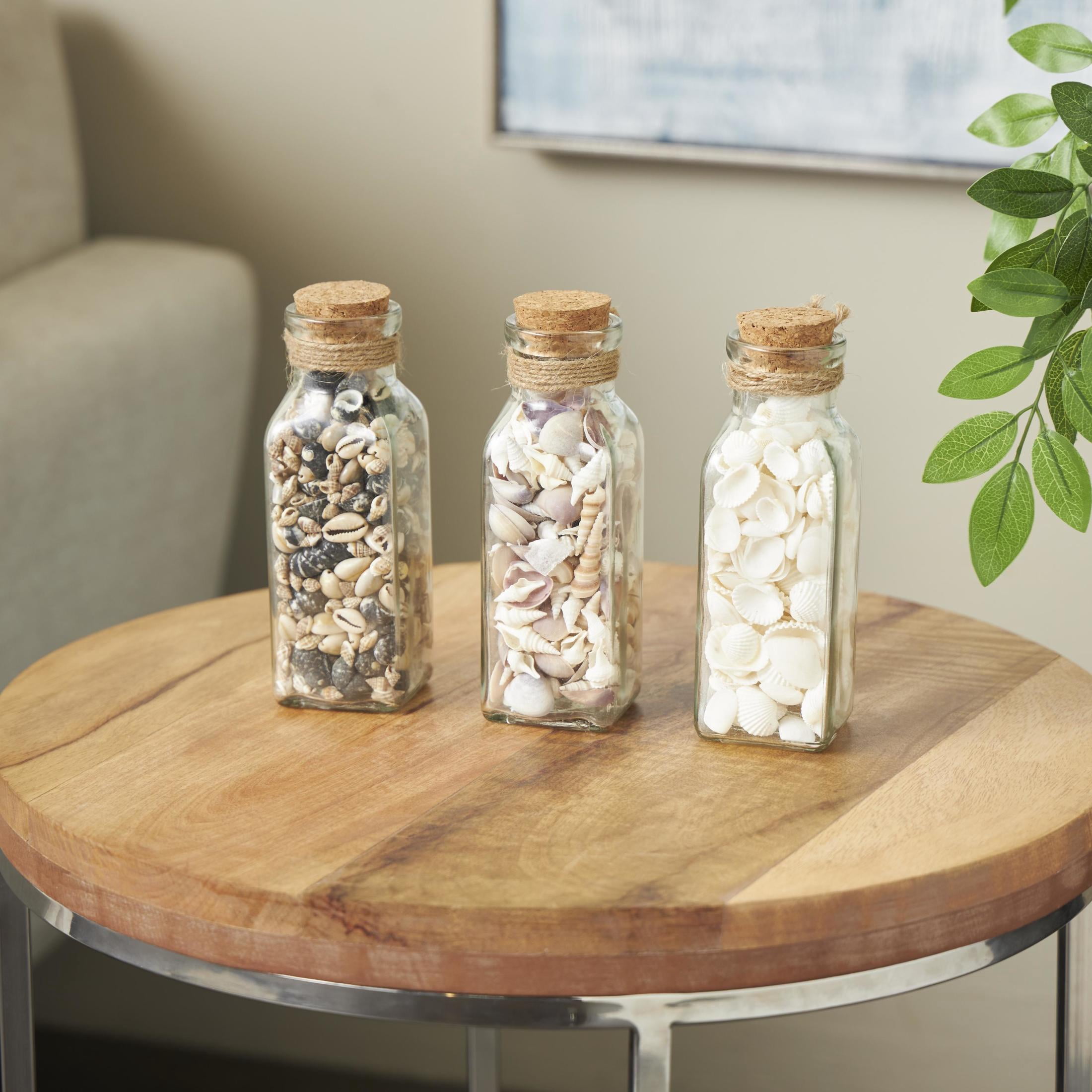 DecMode Clear 3" Glass Orbs & Vase Filler with Seashells and Jute Rope Accents (3 Count)