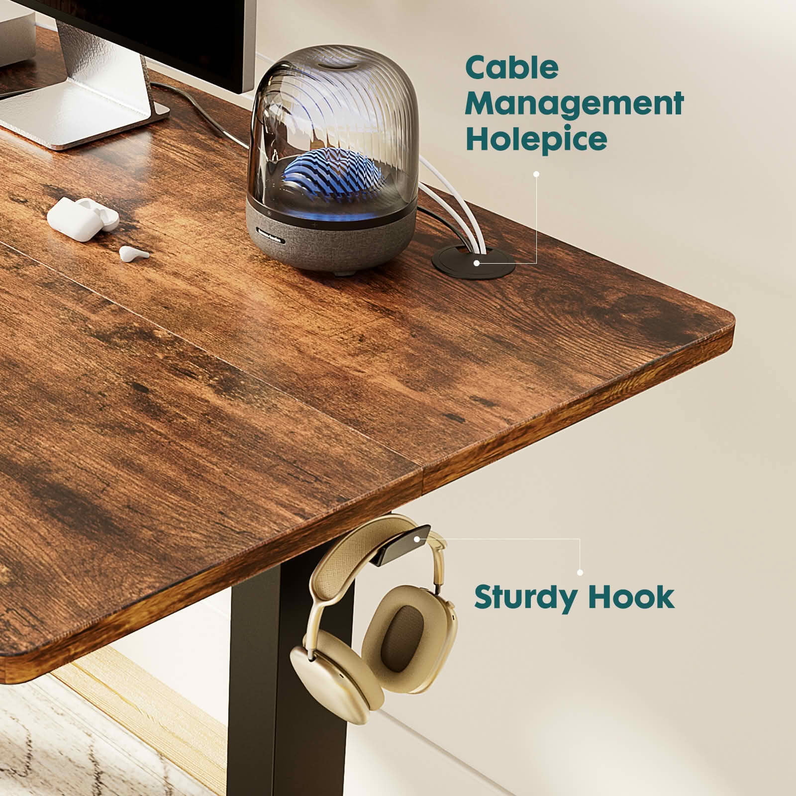 MAYEERTY 40x24 Ergonomic Height Adjustable Desk, T-Shaped Metal Bracket, Computer Workstation, Rust