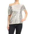 thumbnail image 1 of Womens Short Sleeve One Shoulder Sparkly Glitter Sequin Top Shirt, 1 of 5