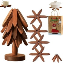 Walnut Wood Tree Trivet Set, Natural Tree Trivet Set - 4 Wooden Trivets & 1 Stand Like a Christmas, Foldable Kitchen Wooden,for Hotdishes Pot Bowl Teapot Hot Pot Holder (Walnut-a)
