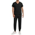 thumbnail image 2 of Men's Workwear Scrubs 2-Piece Set, Loose V-Neck Short Sleeve Multi-Pocket Top and Pants, Nursing Uniform For Medical Healthcare Duty,Black,L, 2 of 4