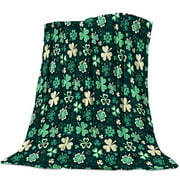 HERBED St. Patrick's Day Shamrock Throw Fleece Blanket for Bed Couch Sofa Traditional Shamrock Lightweight Soft Warm Premium Plush Fleece Blanket for Spring/Summer/Autumn Travel Camping 50Ã—80inch