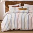 thumbnail image 3 of Rainbow Striped Duvet Cover Set Queen Size, 100% Cotton Bedding Set with Zipper Closure & 8 Corner Ties, Luxury Linen Like Bedding, Soft Breathable Comforter Cover for All Seasons, 3 of 12