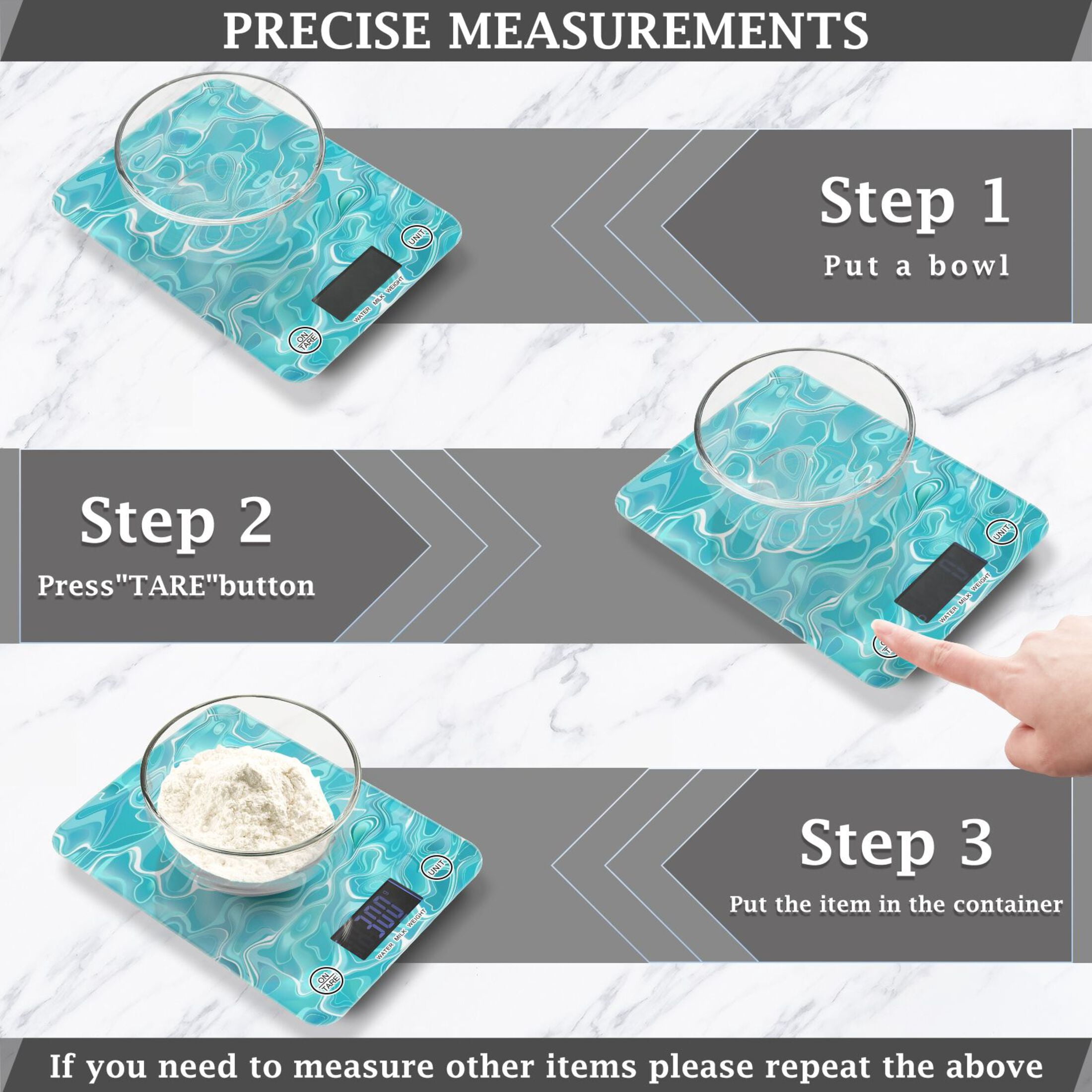 Waves Food Scale Digital Kitchen Scale Waterproof Tempered Glass Tare Function 11 lb for Baking Cooking Meal Prep