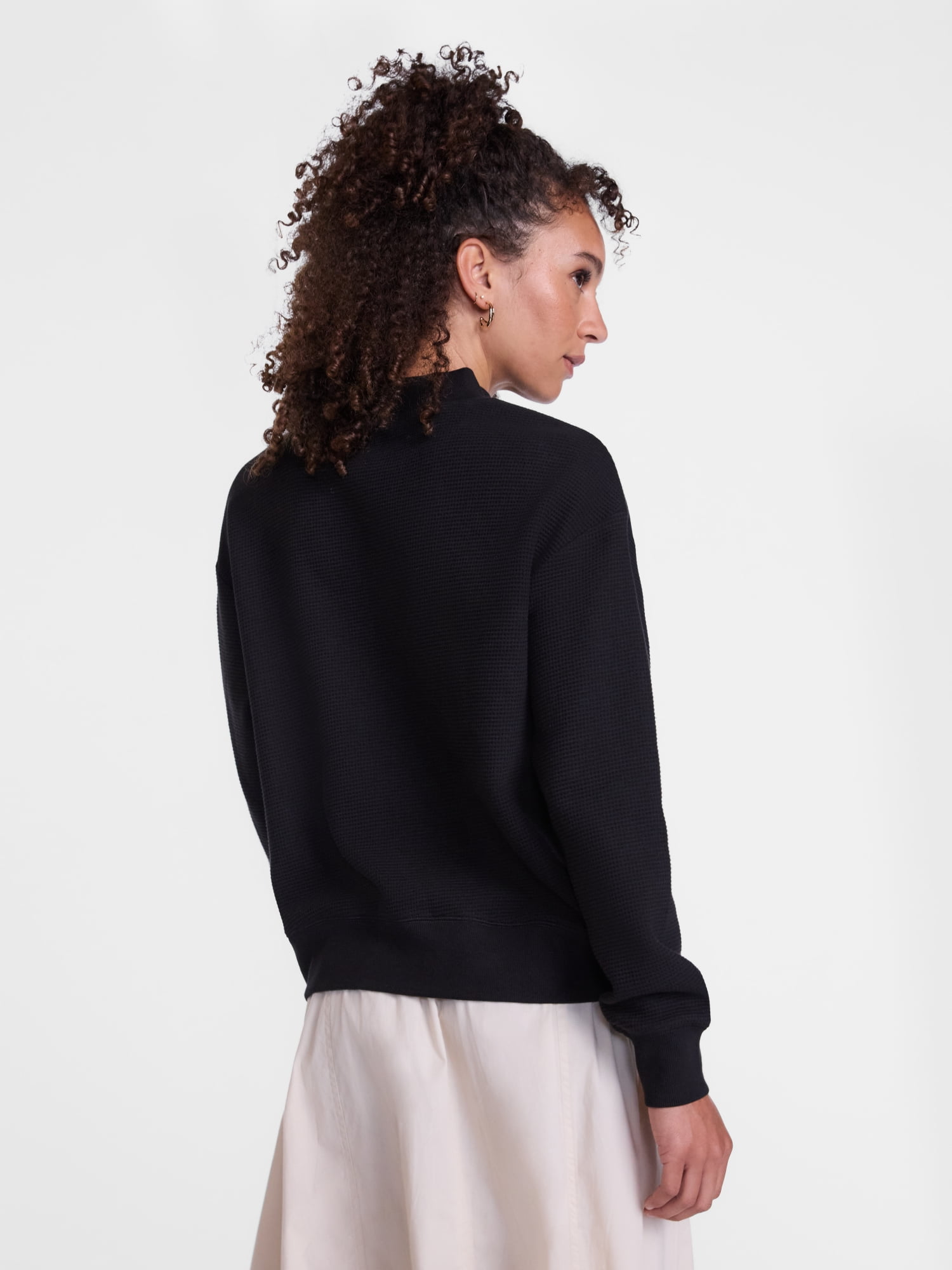 Scenario Women's and Women's Plus Waffle Knit Button Top with Long Sleeves, Sizes XS-4X