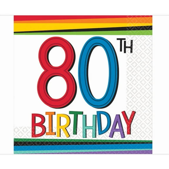 80Th Birthday Rainbow 16Ct Beverage Napkins Amscan Party