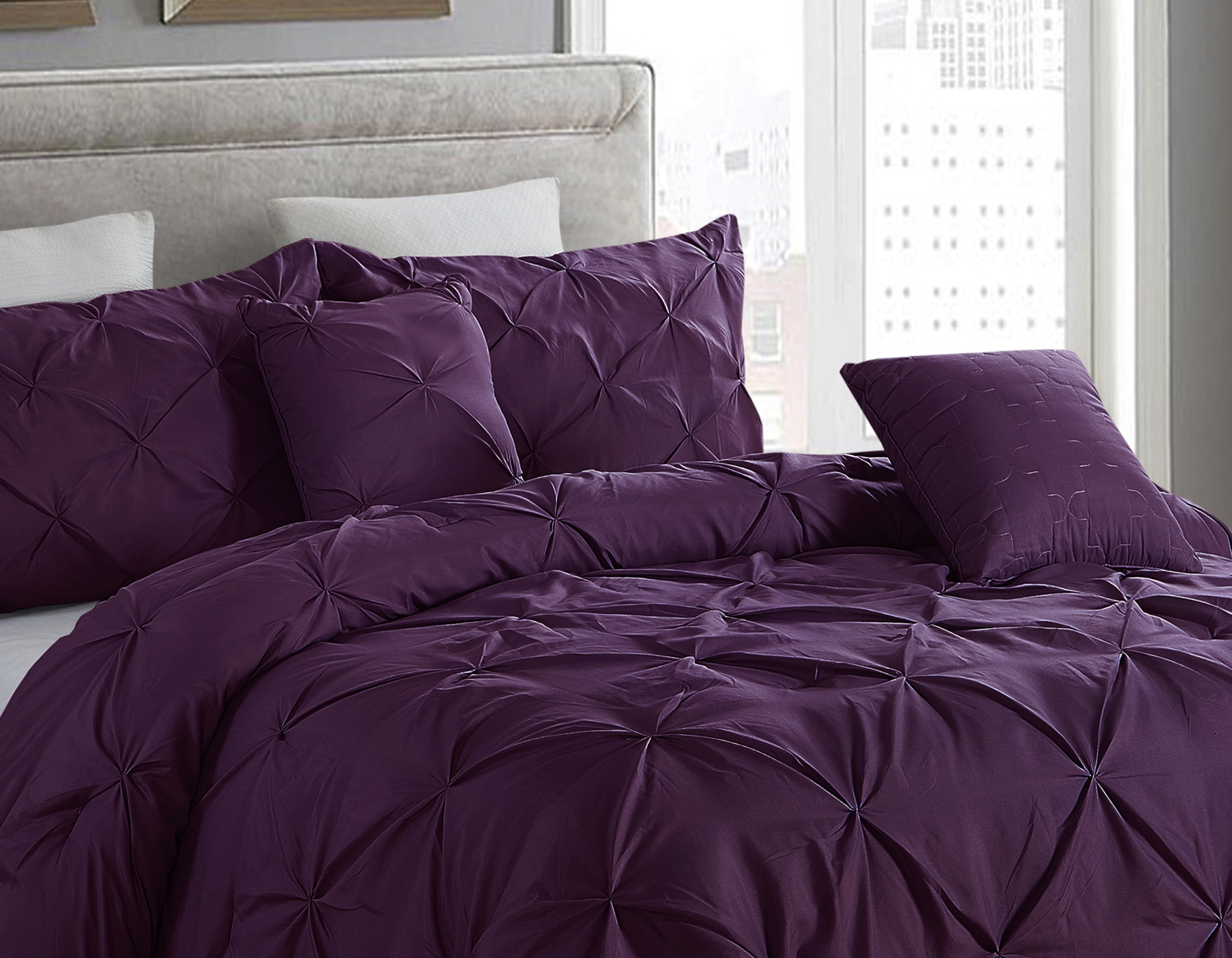 5 piece Pintuck Full/Queen Comforter Set, Purple
