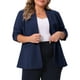 thumbnail image 4 of Blazer sin cuello de mujer Agnes Orinda en tallas grandes, con botones, manga larga, estilo casual de negocios, con bolsillos, 4X, azul marino, 4 of 6