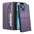 thumbnail image 4 of For iPhone 14 Flip Wallet Phone Case,[RFID Blocking]PU Leather Magnetic Folio Cover,With Card Slots,Flip Folding Kickstand,Shockproof TPU Anti-fall Rugged Phone Case Cover,Purple, 4 of 9