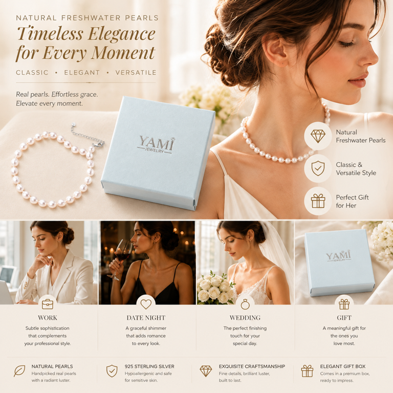 YAMI Freshwater Cultured Pearl Necklace, 7-8MM photo 2