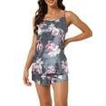 thumbnail image 1 of INSPIRAR CHIC Conjunto de Pijamas de Satén para Mujeres con Flores, Top de Tirantes y Pantalones Cortos en Gris, 1 of 5
