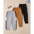 thumbnail image 4 of Toddler Boys Clothes Boys Pants Toddler Kids Boys Sweatpants 3 Pack Elastic Waist Joggers Color-blocked Pants 2T 3T 4T 5T Size 6 7 Black Gray Brown, 4 of 8