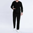 thumbnail image 2 of EGNMCR Scrubs for Men Fashion Long Sleeve V Neck Pocket Solid Blouse and Long Pants Working Uniform Two Piece Sets Spring/Summer Sale, 2 of 7