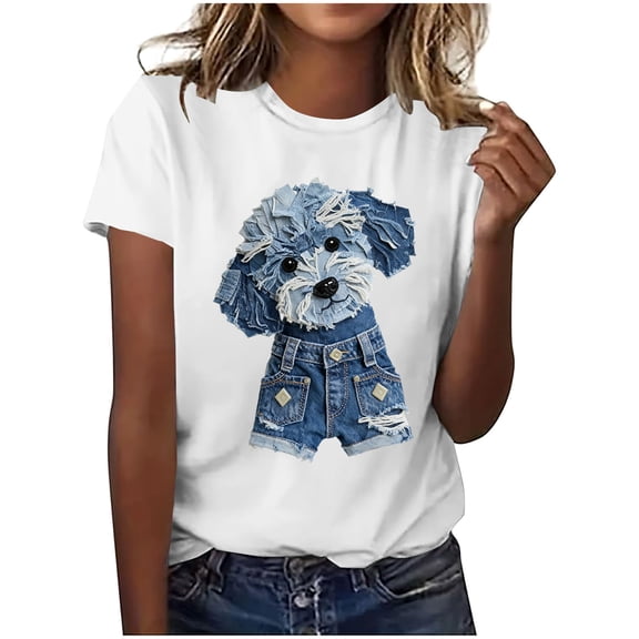 Sexlip V Neck T Shirts for Women Cute Puppy Dog Graphic Short Sleeve Loose Fit Casual Funny Tshirts Summer Tops Vintage Tees White XXXL