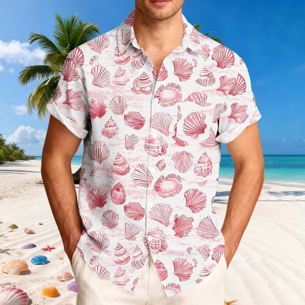 Blusa y camisa de manga corta con cuello vuelto para hombre, blusa informal de moda con cuello vuelto, blusa estampada de manga corta con botones, blusa de poliéster para hombre