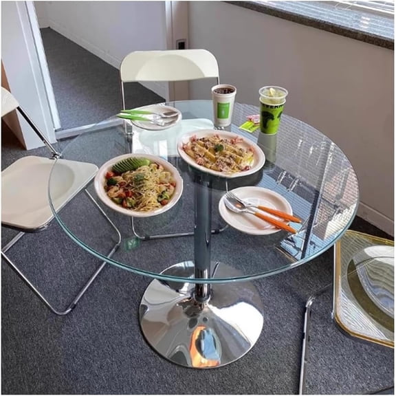 23.4" Round Glass Dining Table, Modern Circular, Sturdy Base and Perfect for 2-4 Seat, Bistro Style for Dining Room, Living Room, Balcony, Cafe