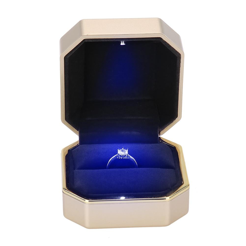 AVESON Luxury Ring Box Square Velvet Wedding Ring Case Jewelry Gift Box with LED Light for Proposal Engagement Wedding Red 