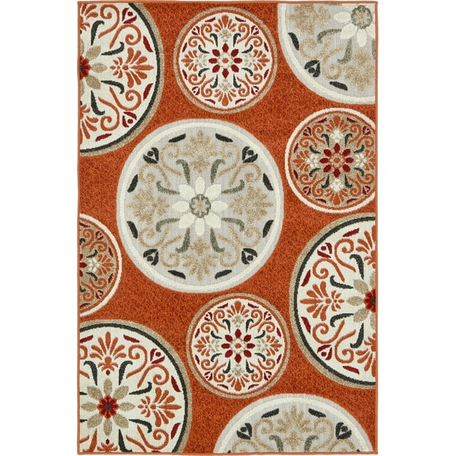 Unique Loom Modern Collection Tapis Tissé Plat de Style Transitionnel à Motif Floral Sculpté pour Intérieur et Extérieur, 4 x 6 Pieds, Terre Cuite/beige