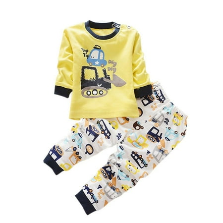 

Promotion!Autumn Spring Baby Boys Girls Sweatsuit Pajamas Set Long Sleeve Pullover Sweatshirt+Pants Sleepwear Cartoon Truck PJ Loungewear