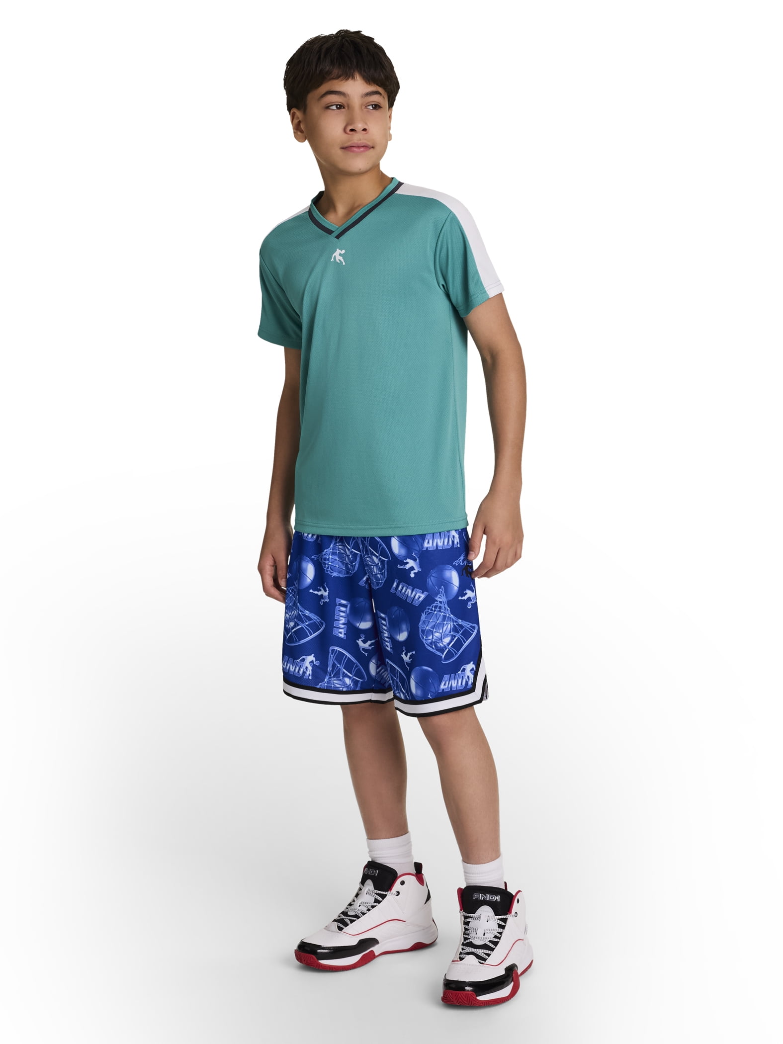 AND1 Boy's Athletic Platinum Short, 7" Inseam, Sizes 4-18