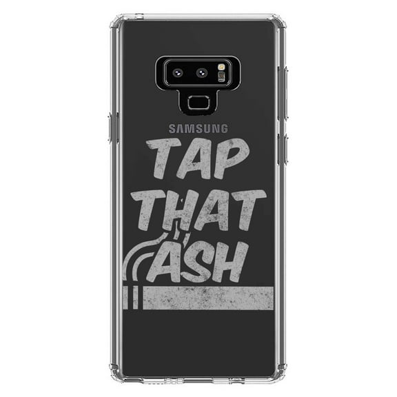 DistinctInk Clear Shockproof Hybrid Case for Samsung Galaxy Note 9 - TPU Bumper Acrylic Back Tempered Glass Screen Protector - Tap That Ash - Cigars