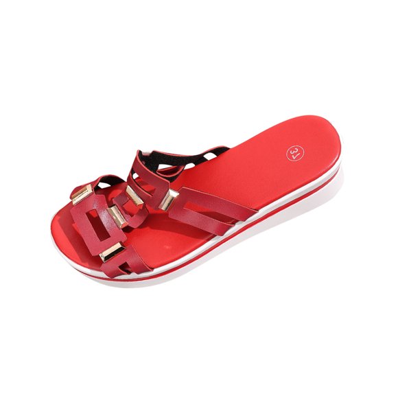 Red Women'S Slides Thick Bottom Low Heel Comfortable Lightweight Soft Footbed Non Slip Daily Wear Indoor Outdoor Walking Slippers For All Day Size 41