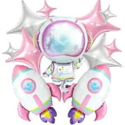 Pink Purple Astronaut Rocket Star Balloons Outer Space Planet Galaxy Travel Two the Moon Themed Balloons Party Decor Baby Shower First Trip Around the Sun 1st Birthday Party Decorations for Girls