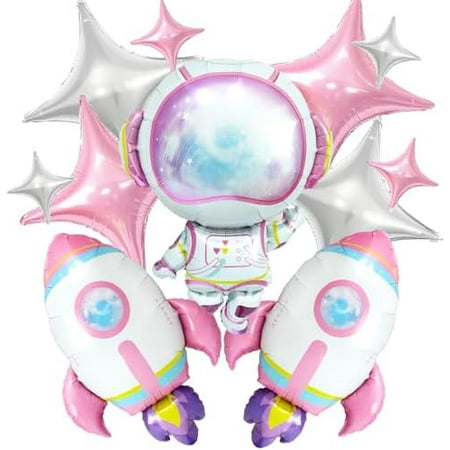 Pink Purple Astronaut Rocket Star Balloons Outer Space Planet Galaxy Travel Two the Moon Themed Balloons Party Decor Baby Shower First Trip Around the Sun 1st Birthday Party Decorations for Girls